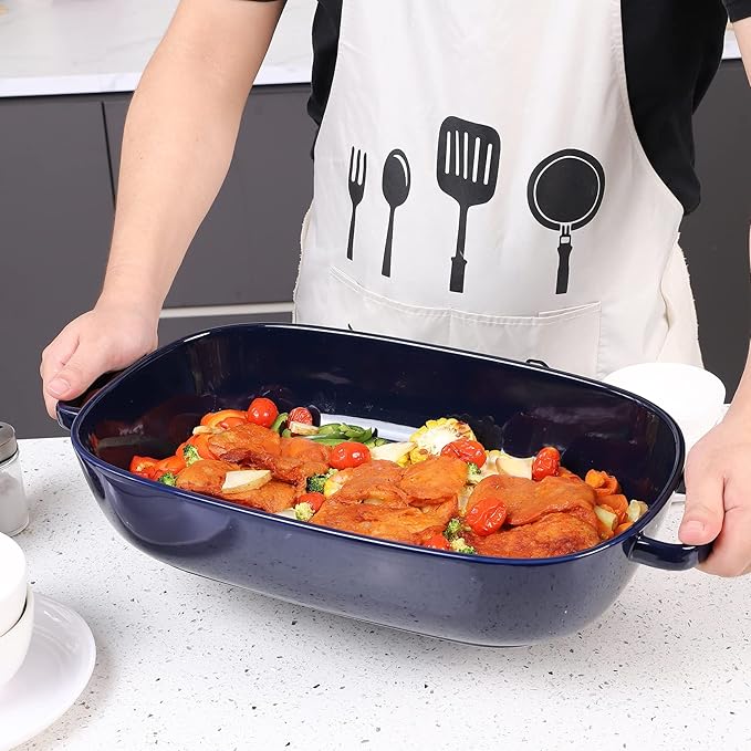 6 Quart Large Rectangular Baking Dish, 16x11 Inches Ceramic Baking Pan Casserole Dish for Cooking,Kitchen and Daily Use, Safe for Oven Microwave Refrigerator Disinfection Cabinet and Dishwasher,Blue