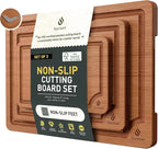 3 Packs Bamboo Cutting Board Set with Non Slip Feet and Over Sink Nice Solid Thick Wood Juice Groove Chopping Board Extra Large Big Small Best Hardwood Counter Organic Vegetable Kitchen Gadgets