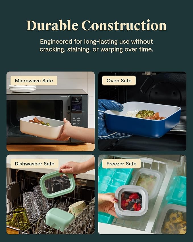 Caraway Glass Food Storage - 4.4 Cup Glass Container - Ceramic Coated Food Container - Non Toxic, Non Stick Lunch Box Container with Lids - Dishwasher, Oven, & Microwave Safe - Navy