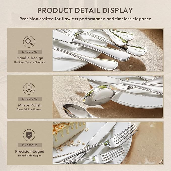 KINGSTONE 20 Piece Teardrop Silverware Set for 4, 18/10 Stainless Steel Flatware Set, Modern Design Cutlery Set for Home/Hotel/Wedding,Mirror Polished and Dishwasher Safe