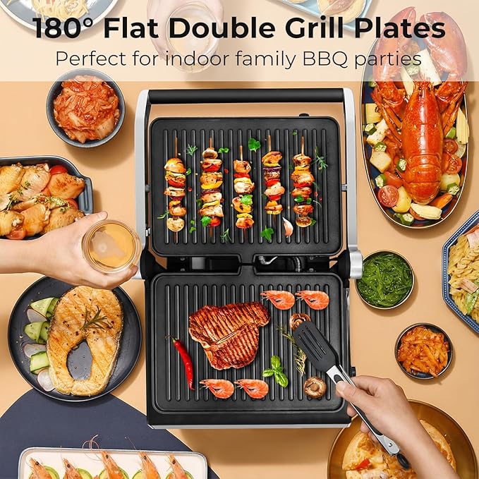 Giantex Panini Press Sandwich Maker, 3-in-1 Electric Indoor Grill, 2 Removable & Dishwasher Safe Non-Stick Plates, Drip Tray, 5 Auto Modes, Upper & Lower Independent Temperature Control, 4 H Timer