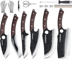 Meat Cleaver Butcher Knife Set of 13, Hand Forged Santoku Knife Paring Knife, High Carbon Steel Kitchen Boning for Meat Cutting with Roll Bag & Accessories Kitchen BBQ Gift for Men