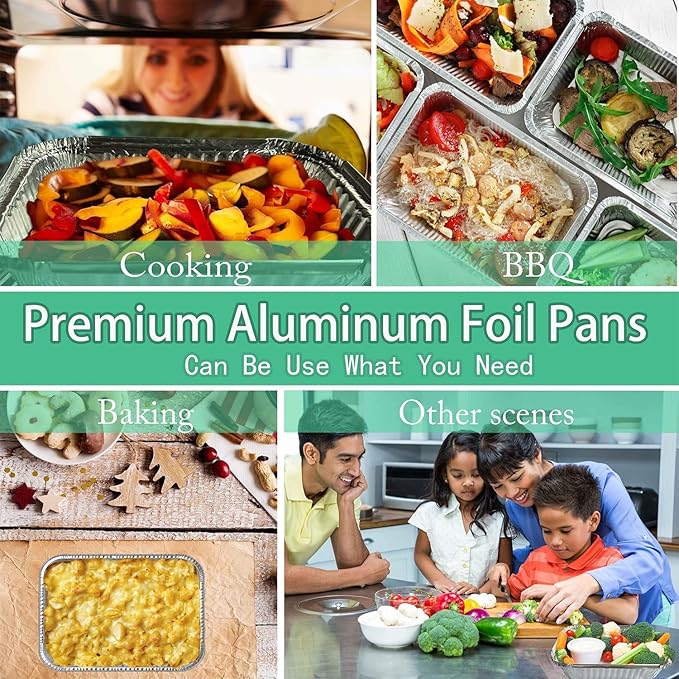 WANBAO 200 PACK 8.3"x6.2" Disposable Tin Foil Pans with Lids 2.25LB Aluminum Pans To Go Containers for Cooking, Baking, Catering Party Meal Prep, Take Out, Freeze