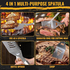 BBQ Tool Grilling Accessories, 16-Inch Stainless Steel BBQ Grill Tools Set for Men, Heavy Duty Grilling Accessories Kit for Camping, Kitchen, 3 PCS Extra Thick Barbecue Utensil
