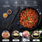 CUNSENR Premium Meat Chopper - 5 Curve Blade Ground Beef Smasher Tool - Heat-Resistant Nylon Meat Masher for Ground Beef, Hamburger, Potatoes - Non-Stick Ground Meat Chopper for Easy Mixing - Black