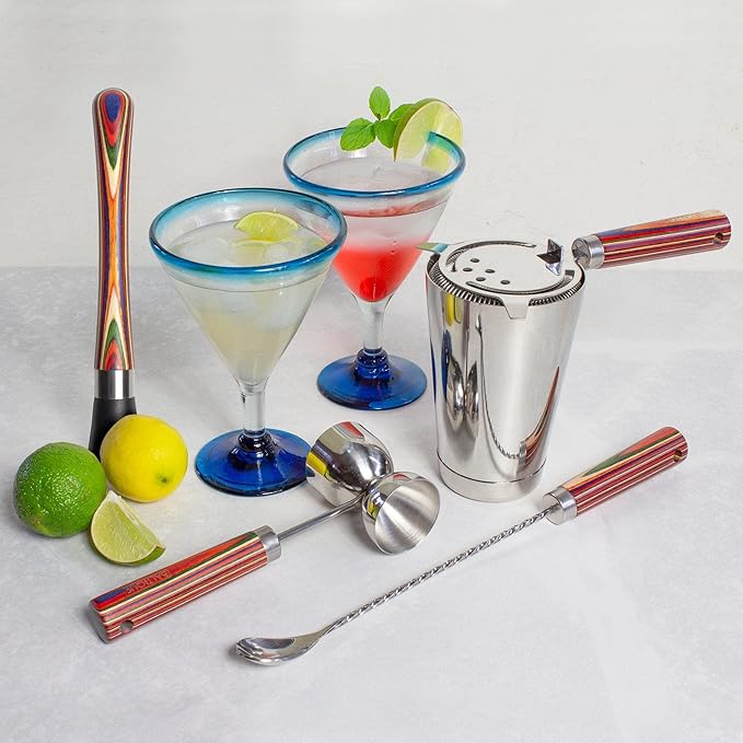 Totally Bamboo Baltique Marrakesh 4 Piece Bartender Kit, Bartending Gift Set with Essential Bar Accessory Tools, Includes Muddler, Double Sided Jigger, Hawthorne Cocktail Strainer and Bar Spoon