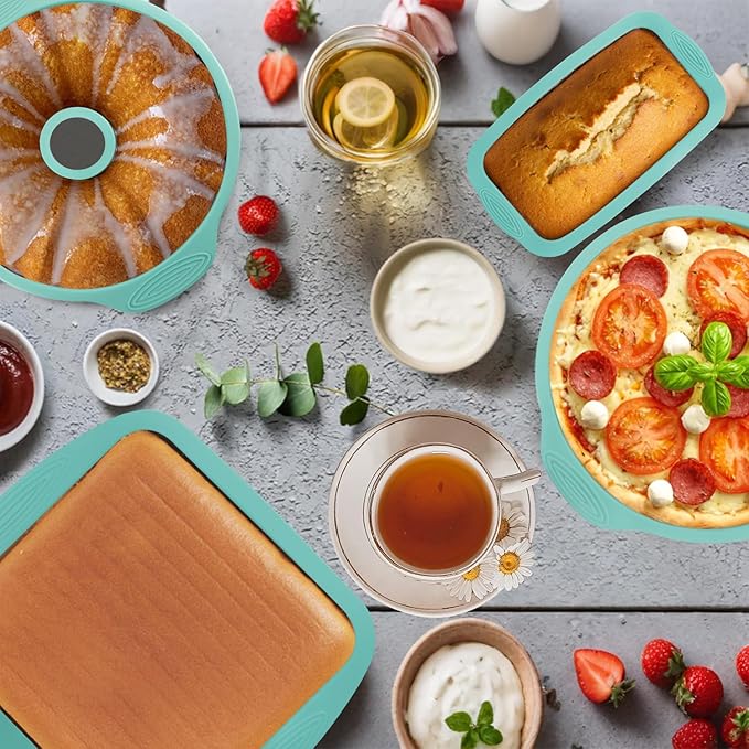 32 Pieces Silicone Baking Pans Set, Nonstick Bakeware Set for Kitchen Oven, Silicone Cake Molds, Round/Square Cake Pan, Baking Sheet, Loaf Pan, Donut Muffin Pans