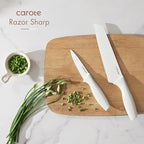 CAROTE 15Piece Knife Set, Kitchen Knife Block Set, Elegant White Ceramic-Coated Blades with Stylish Wooden Block for Modern Culinary Excellence