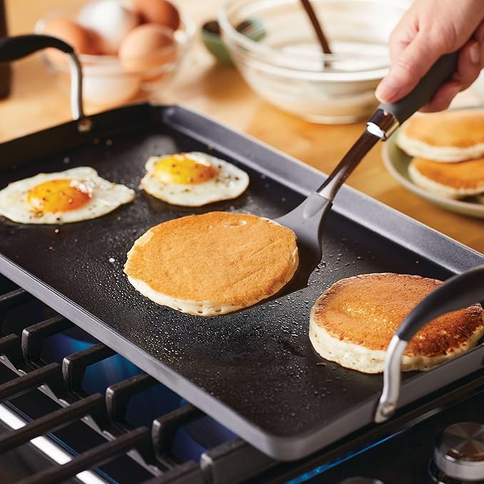 Anolon Advanced Home Hard Anodized Nonstick Double Burner Griddle, 10 Inch x 18 Inch, Onyx
