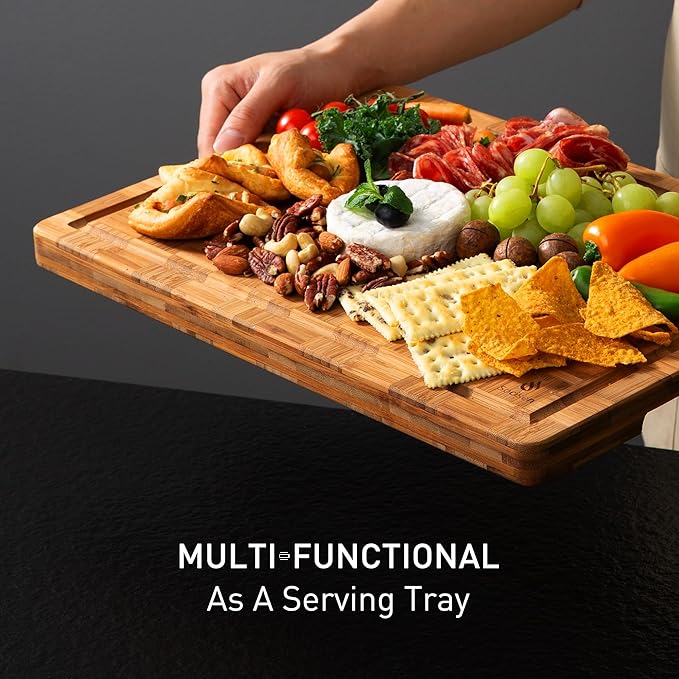 3 Pack Heavy Duty Bamboo Cutting Board Set Non Toxic Wooden Cutting Board for Kitchen Non Slip Solid End Grain Thick Wood Juice Groove Chopping Board Extra Large Butcher Block Best House Warming Gift