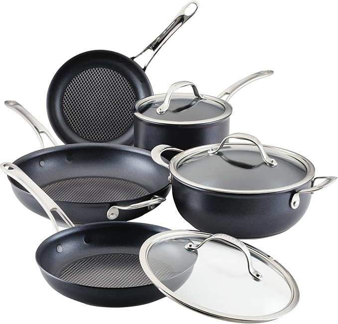 Anolon X Cookware/Pots and Pans Set, 8 Piece, Dark Gray