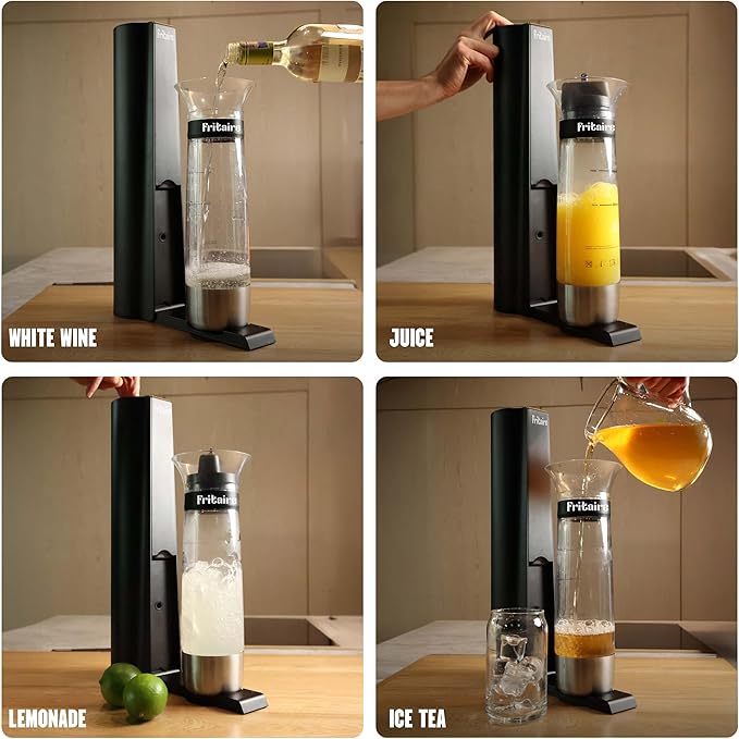 The Fritaire Fizze Soda Maker Machine, Premium OmniFizz Sparkling Water Maker, Seltzer & More, Soda Stream Machine for Home, Water Carbonator, Fizz Infuser (CO2 Cylinder Not Included), Black