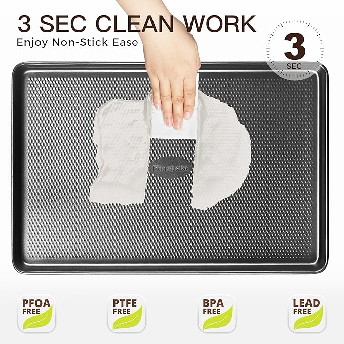 HONGBAKE 2 Pack Jelly Roll Pan Set 15x10, Cookie Sheets for Baking with Diamond Texture, Baking Sheets Non Stick, Non Toxic Oven Trays for Cooking, Heavy Duty 57% Thicker Carbon Steel, Dark Gray
