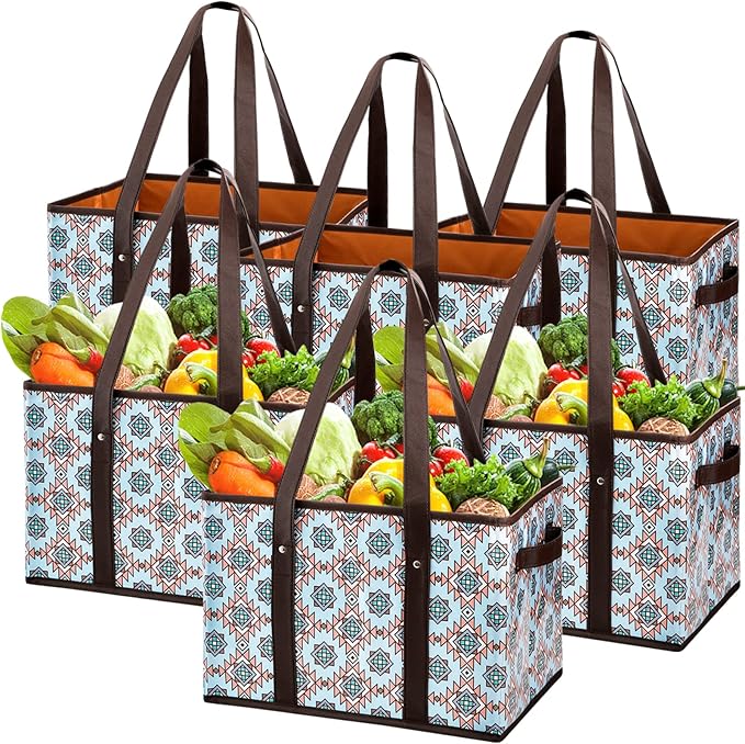 Foraineam Reusable Grocery Bags Set Durable Heavy Duty Tote Bag Collapsible Grocery Shopping Box Bag with Reinforced Bottom