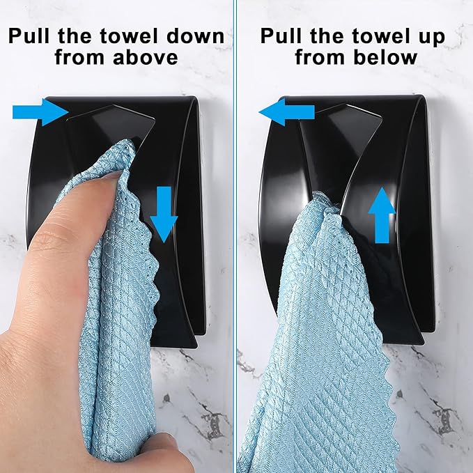 Boao 4 Pcs Self Adhesive Towel Hook Holder Grabber Stainless Steel Kitchen Dish Towel Hook Wall Mount Non Drilling Hangers Rack Hand Tea Holders for Bathroom Accesories Kitchen Gadgets (Black)