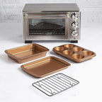 Ecolution Non-Stick Toaster Oven Bakeware Set, 4 Piece, Carbon Steel, Easy to Clean and Perfect for Single Servings, Copper