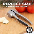 Zulay Kitchen Large Premium Garlic Press Set – Rust Proof & Dishwasher Safe, Bigger Bowl Garlic Mincer Tool with Silicone Garlic Peeler & Brush, Easy Squeeze & Clean, Ergonomic Handle - Silver
