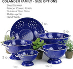 Reston Lloyd, 1 Quart Powder Coated Steel Kitchen Strainer Basket for draining Pasta, Vegetable and Fruit, Chrome Handles and Wide Stable Base, Indigo