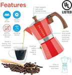 GROSCHE Milano Stovetop Espresso Maker Moka Pot 3 espresso Cup - 5oz, Red - Cuban Coffee Maker Stove top coffee maker Moka Italian espresso greca coffee maker brewer percolator