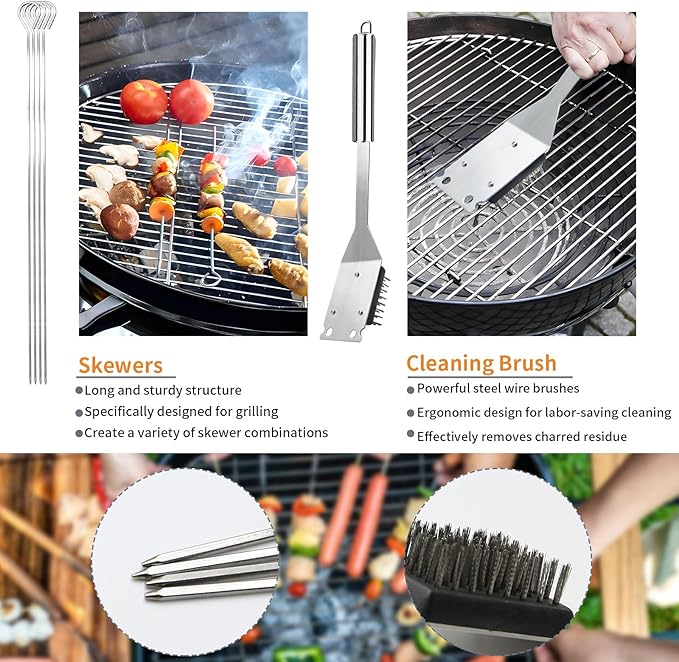11Pcs Stainless Steel BBQ Grilling Accessories Set, Dad Gifts for Fathers Day Grilling Gifts,Portable Practical Grill Tools Utensils Kit with Storage Bag for Outdoor Grill Camping Backyard