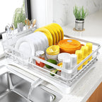 SNTD Dish Drying Rack for Kitchen Counter - Large Dish Rack with Drainboard, Rustproof Dish Drainer with Utensil Holder for Sink, White