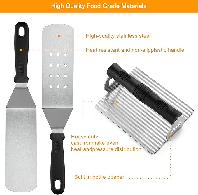 POLIGO 28PCS Griddle Accessories Kit, Flat Top Grill Accessories Set for Camp Chef, Grill Spatula Set with Enlarged Spatulas, Basting Cover, Scraper for Cooking Indoor or Outdoor Barbecue
