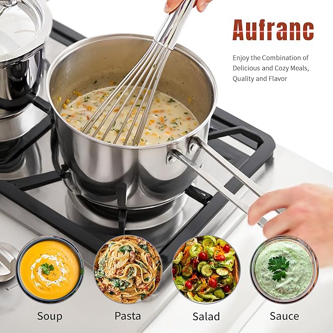 Aufranc Stainless Steel pots and pans set, 6 Piece Nonstick Kitchen Induction Cookware Set,Works with Induction/Electric and Gas Cooktops, Nonstick, Dishwasher