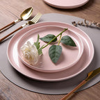 AmorArc Ceramic Dinnerware Sets for 8, 24 Pieces Handpainted Speckled Plates and Bowls Set with Rustic Terracotta Underside, Scratch Resistant Stoneware Dishes Set, Dishwasher & Microwave Safe, Pink