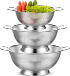 Bokon 3 Pcs Stainless Steel Colander Set Colander Bowl and Sieves 1/3/5 Quart Metal Mesh Strainer Net Basket with Handles Food Spaghetti Strainer for Kitchen Draining Pasta Rinsing(Silver)