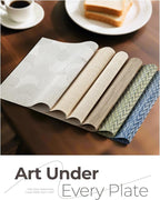 Leetaltree Light Brown Placemats Set of 12 - Heat Resistant Non-Slip Place mats for Dining Table, Washable Durable PVC Vinyl Woven Table Mats（Light Brown, 12）