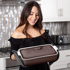 ROSSALLINI Stoneware Casserole Dish Bakeware Set with Lid, Covered Rectangular Dinnerware, Extra Large 4.23 Quart, 13 by 9 Inch, Oyster
