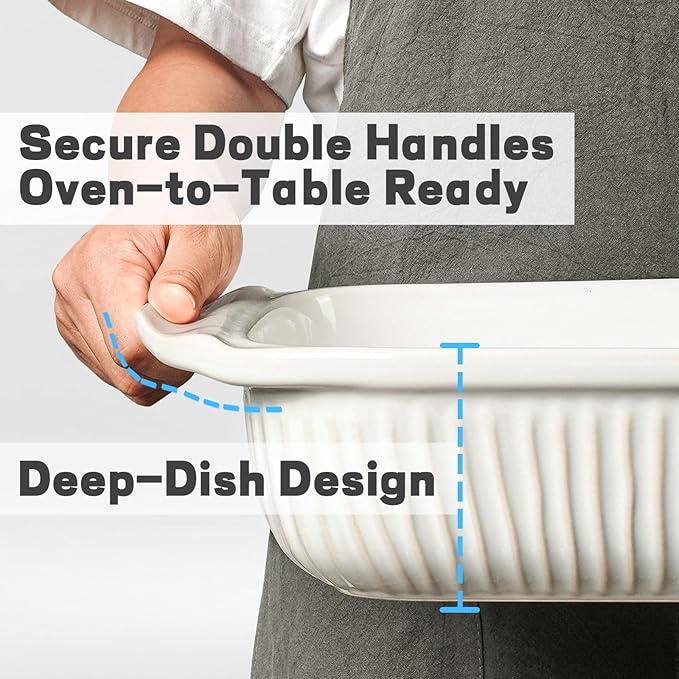 Artena Casserole Dishes For Oven, Ceramic Baking Dish, Large Lasagna Pan With Handles, Baking Pan Casserole Dish, Rectangular Bakeware Deep, White, Set Of 3 (5.1Qt/2.3Qt/1.1Qt) (Only Baking Dish)