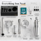 BARE BARREL® Mixology Bartender Kit Bar Set | 14-Piece Cocktail Shaker Set | Martini Barware Mixing Tools for Home Bartending | Incl. 35 Recipe Cards | Gift Set (24oz Cobbler Shaker, Silver/Black)