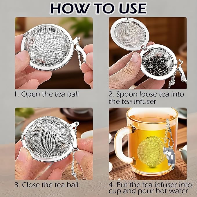 Cat Tea Infuser Set 2PCS, Loose Leaf Tea Strainers with Cute Alloy Charm, Stainless Steel Mesh Steeper for Flower Fruits Spices Herbal Tea and Cold Brew