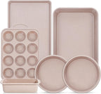 6 Pcs Baking Pans Set, Silicone Bakeware Sets with Metal Reinforced Frame, Nonstick Stackable Carbon Steel Non Toxic Baking Sets for Cooking (Brown)