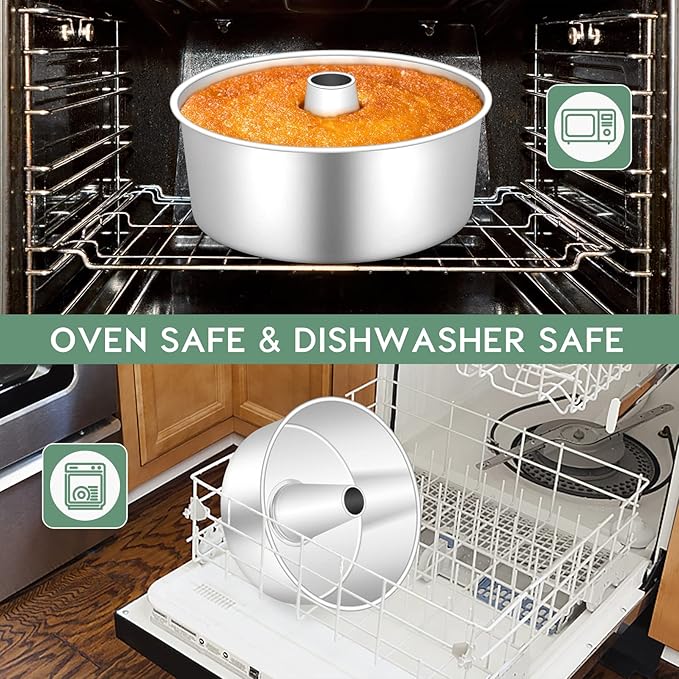 TeamFar 10inch Angel Food Cake Pan, Stainless Steel Cake Pan with Tube, Healthy & Non-toxic, Sturdy & One-Piece, Mirror Finish & Dishwasher Safe