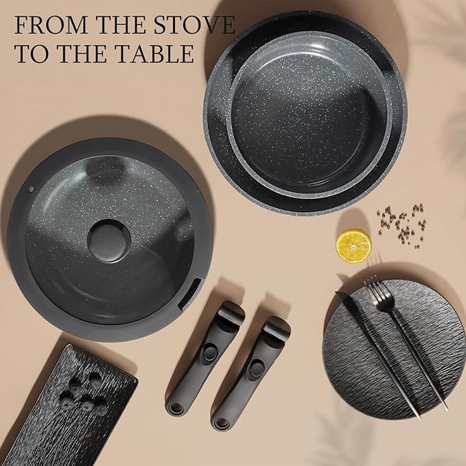 GiPP Ceramic Pots and Pans Set Non Stick, 11 Piece Nonstick Detachable Handle Cookware Sets, Non Toxic Induction Kitchen Pot and Pan with Removable Handle, Healthy RV Cookware, Dishwasher ＆Oven Safe