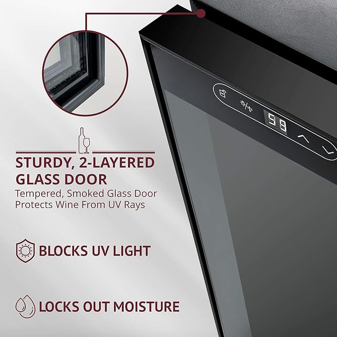 Schmecke 34 Bottle Compressor Wine Cooler Refrigerator w/Lock | Large Freestanding Wine Cellar | 41f-64f Digital Temperature Control Wine Fridge For Red, White, Champagne or Sparkling Wine - Black