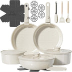 23 Pcs Pots and Pans Set Non Stick, Ceramic Cookware Set Non Toxic with Detachable Handles, Healthy Induction Cookware Oven Safe RV Kitchen Set, PFAS PFOA & PTFE Free, Cream White