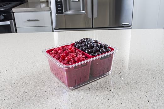 Kitchen Spaces Twin Colander Food Storage Container, Strainer and Fridge Organizer Bin for Fruits and Veggies, Stackable, BPA-Free