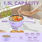 Dezin Hot Pot Electric with Steamer Upgraded, Non-Stick Sauté Pan, Rapid Noodles Electric Pot, 1.5L Mini Pot for Steak, Egg, Fried Rice, Ramen, Oatmeal, Soup with Power Adjustment