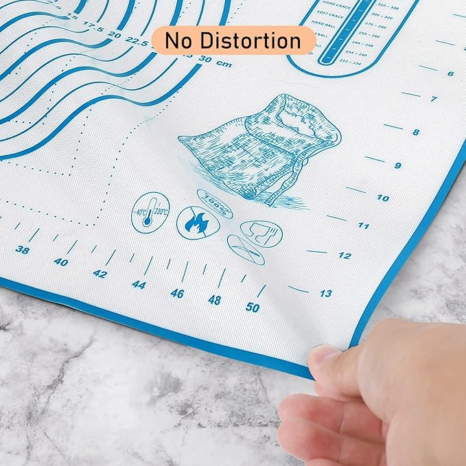 Silicone Pastry Mat with Measurement, Baking Mat for Fondant, Rolling Dough, Pie Crust, Pizza and Cookies, Fondant Mat,16" x 24", Blue