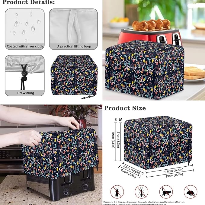 Christmas String Lights Blender Slow Cooker and Toaster Cover 4 Slice Kitchen Accessories Set for Coffee Maker, Stand Mixer & Microwave Counter Decor 3PCS