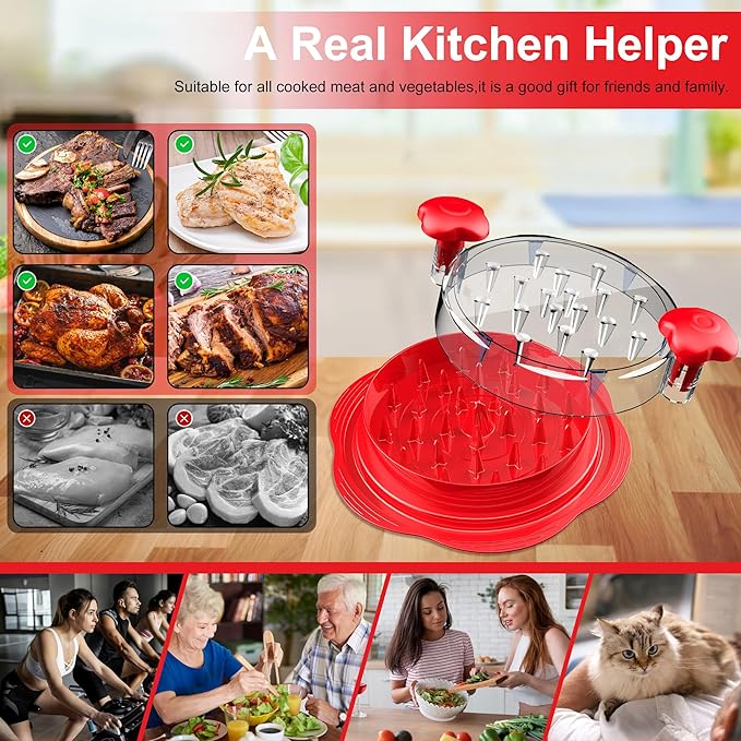 SURETIVIAN Chicken Shredder Large Chicken Breast Shredder Tool Twist with Brush&Fork, Visible Meat Shredder Machine, Anti-Slip Strip, Ergonomic Handle, BPA Free, Suitable for Pork Beef Chicken(Red)