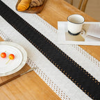 FEXIA Boho Table Runner for Christmas Home Decor with Tassels 72 Inches Long Farmhouse Rustic Black Halloween Table Runner Macrame Burlap Table Decoration for Living Room Bridal Shower(12x72 Inches)
