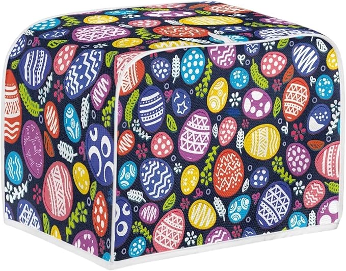 JEOCODY Easter Toaster Cover Egg Print Toaster Covers 4 Slice Wide Slot Dustproof Fingerprint Protectors and Greasy Protection Anti-sputtering Machine Washable Women Gift