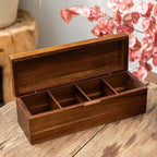 Acacia Wooden Tea Bag Organizers, Tea packet Storage Boxes, Tea Caddy for Tea Bags Chest, Teabag Holder Containers, Teabox Station Display, Organizador De Tes Caja Para Te, 4 Compartments
