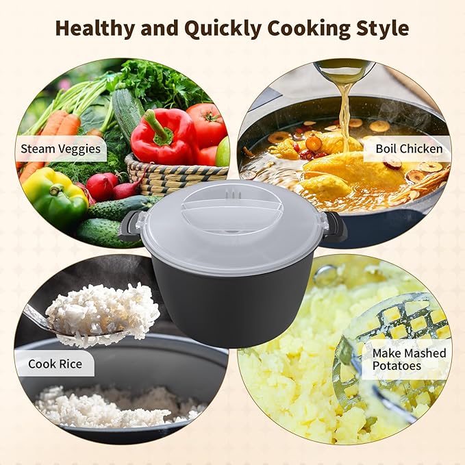 Professional Large Micro Cookware 3 Quart, Microwave Rice Cooker, Microwave Steamer for Vegetables, Safe as Mixing and Serving Bowls, Food Storage Container, Cooker for Microwave- BPA Free, Dishwasher Safe