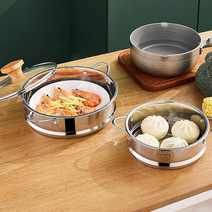 BinaryABC Stainless Steel Dumpling Steamer Basket for Pot,24cm Steamer Insert for Food Veggie Rice Noodle Roll (9.44INCH)