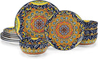 vancasso 12 Pieces Dinnerware Sets, Dark Green Plates and Bowls Set, Porcelain Dishes Set for 4, Microwave and Dishwasher Safe, Scratch Resistant, Bohemian Style Dining Ware Service for 4, Series SIMI